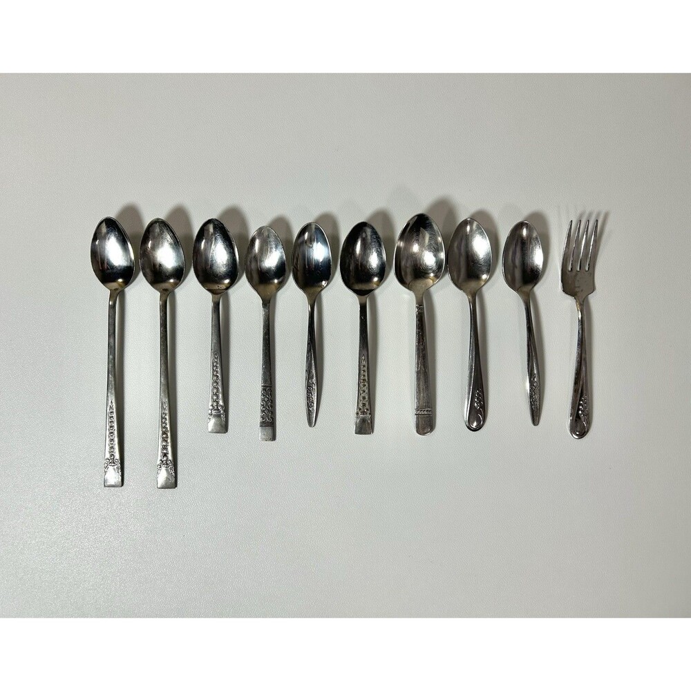 Lot Of 10 pc Mismatched Spoons, Fork Silverware See Pics Gata Superior Stainless